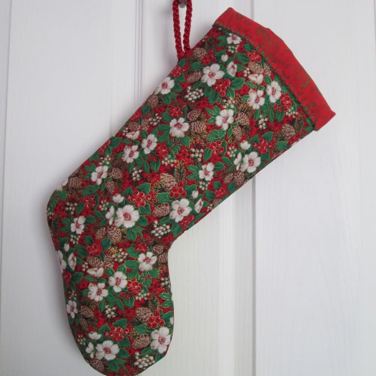 Vintage Festive Floral Print Christmas Stocking