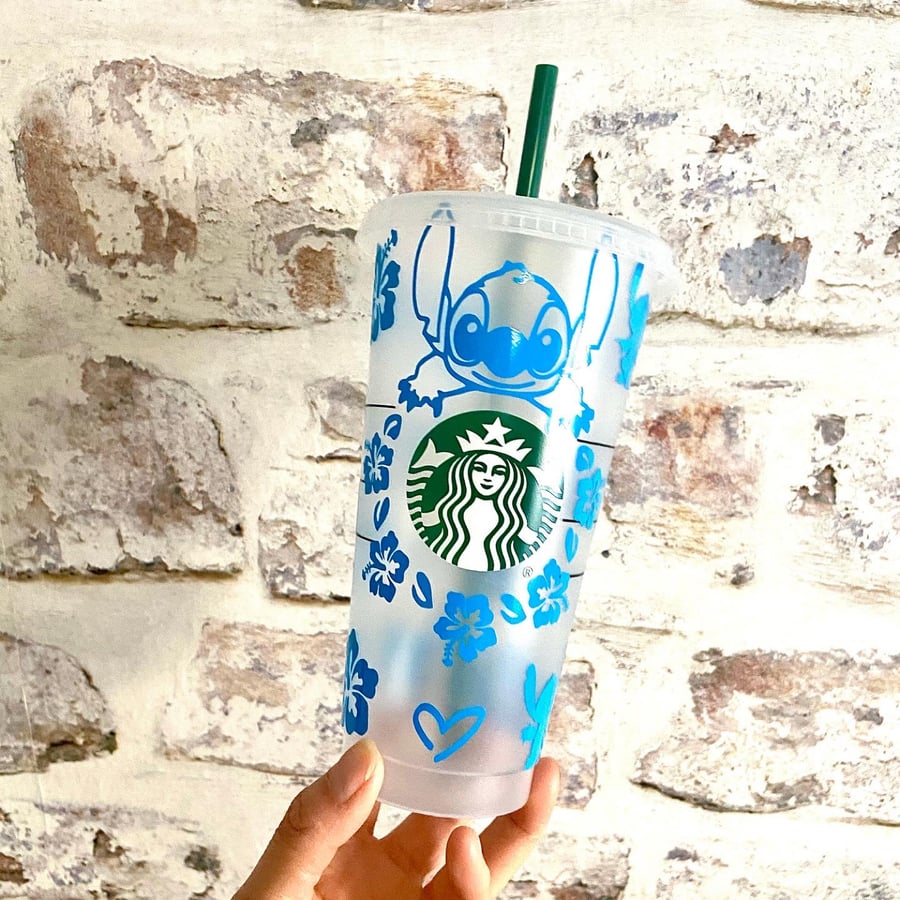 Starbucks Stitch venti cold cup with lid and straw