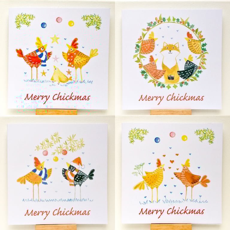Pack of 4 Merry Chickmas cards.
