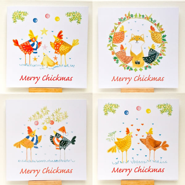 Pack of 4 Merry Chickmas cards.