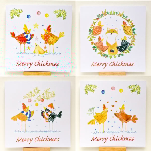 Pack of 4 Merry Chickmas cards.