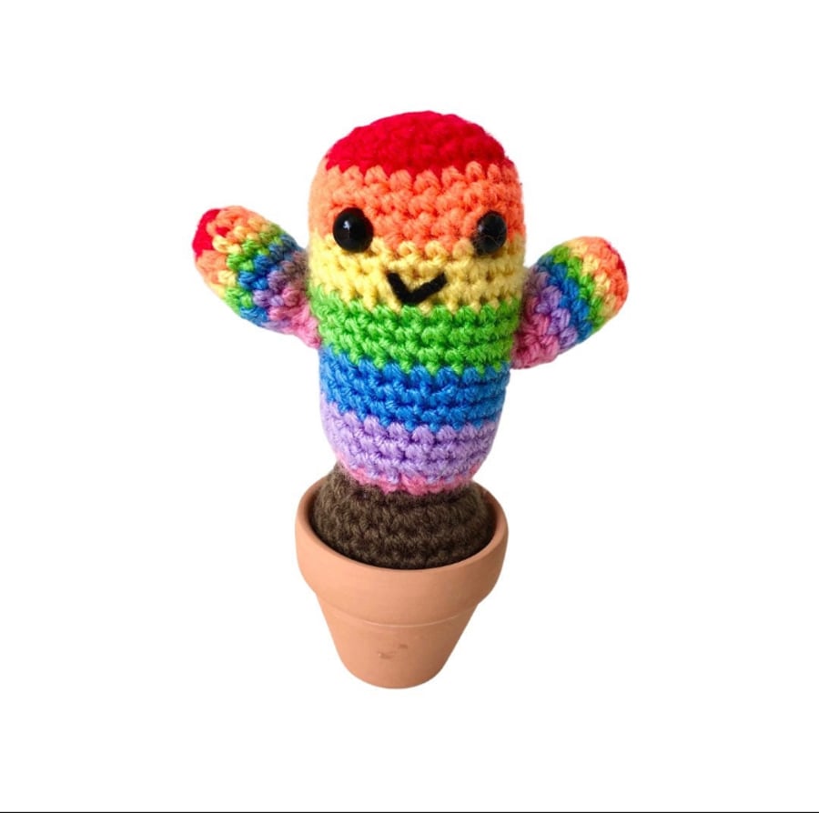 Crocheted Rainbow Cactus