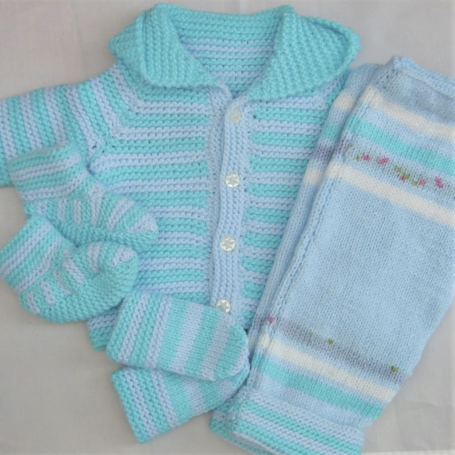 Baby's Pram Set With Hooded Jacket Trousers Mittens and Boots, New Baby Gift