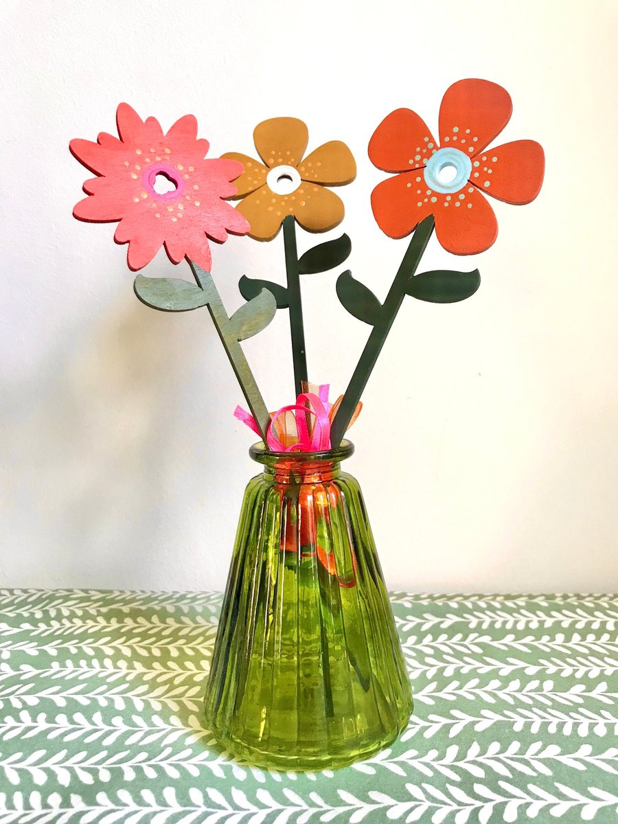 Beautiful hand-painted wooden flowers, Individual wooden flowers