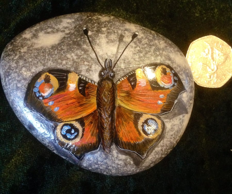 Hand painted rock butterfly