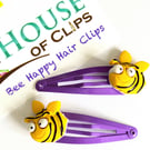 Bee Hair Clips x2 - Bee Barrettes - Bumble Bee Hair Clips - Bee Gift - Non Slip 