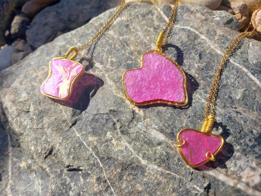 Pink and Gold Abstract Pendant Necklace