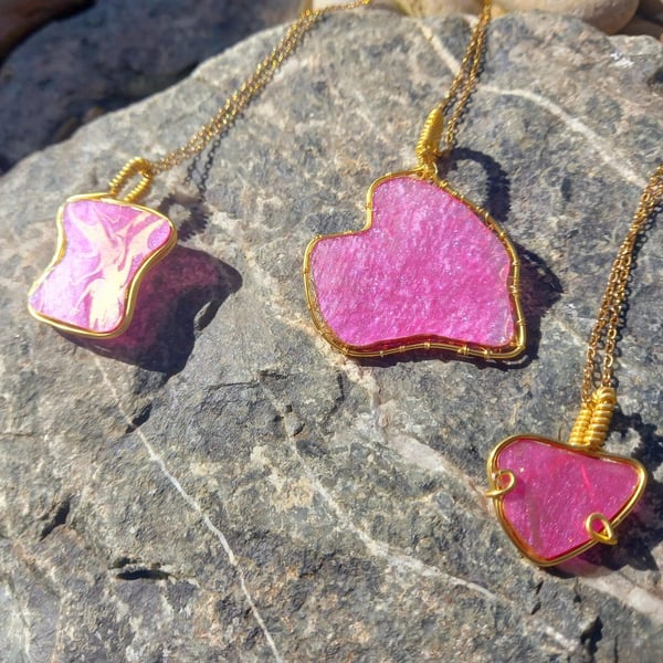 Pink and Gold Abstract Pendant Necklace