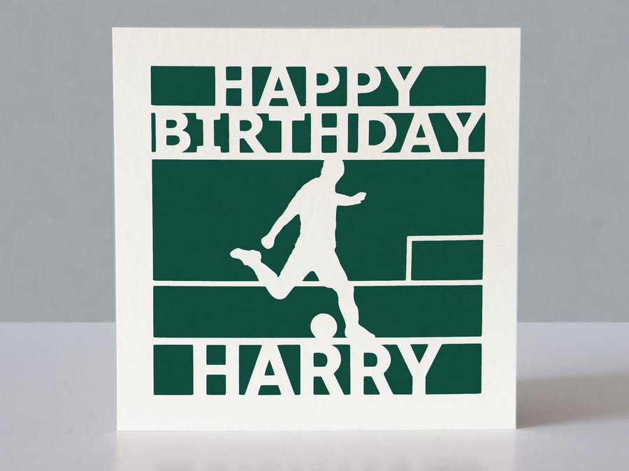 Personalised birthday card for a footbal - soccer fan - Papercut design