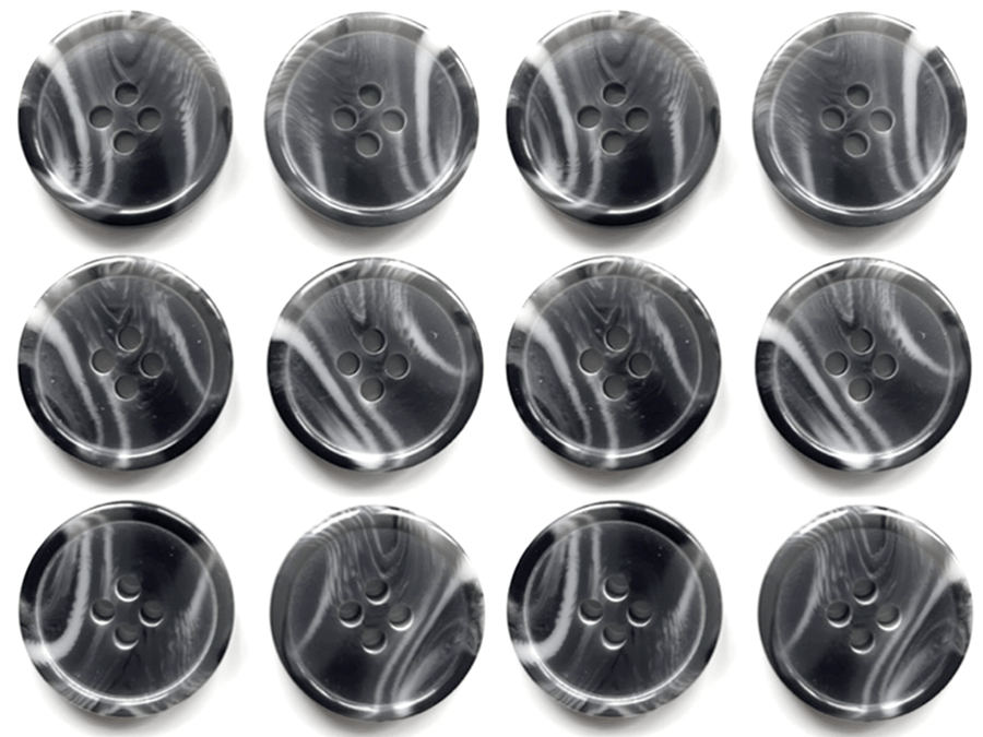 12 Marble Effect Buttons, Charcoal, 15mm, Variegated, Woodgrain, Natural Finish