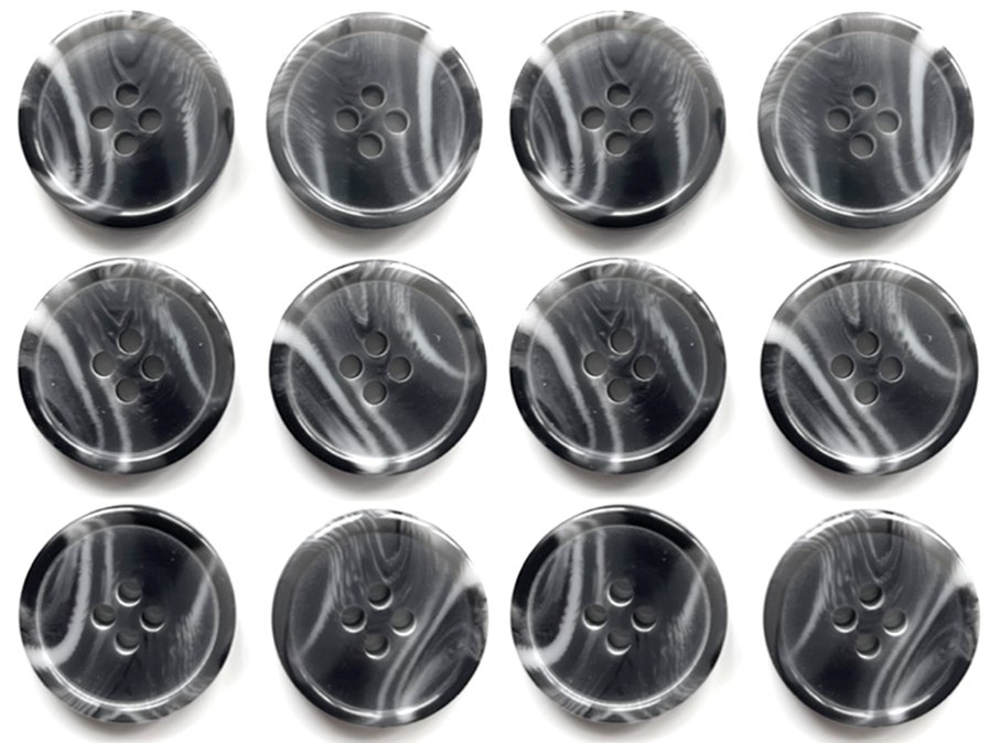 12 Marble Effect Buttons, Charcoal, 20mm, Variegated, Woodgrain, Natural Finish
