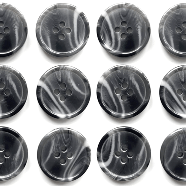 12 Marble Effect Buttons, Charcoal, 15mm, Variegated, Woodgrain, Natural Finish