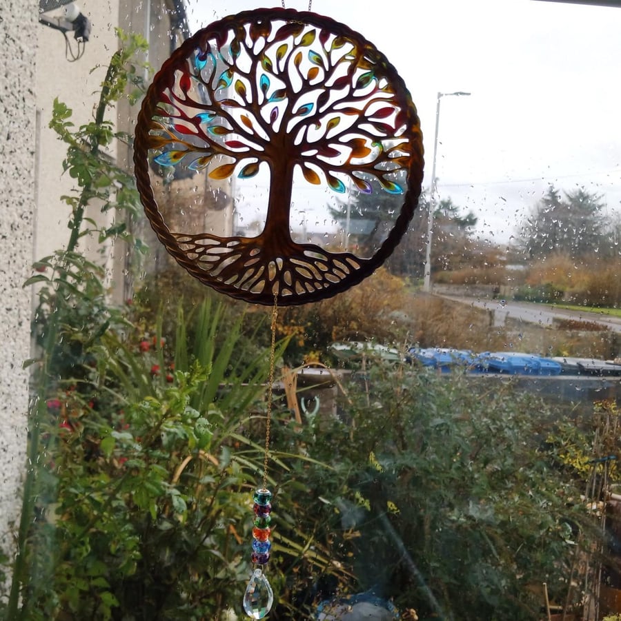 Sun Catcher, Resin Art Tree of Life theme, Made to order