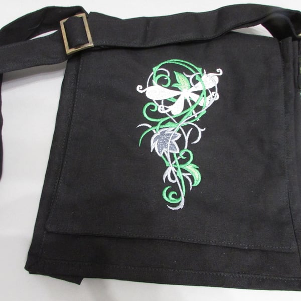 Embroidered Dragonfly Cascade Design Eco Cotton Canvas Bag