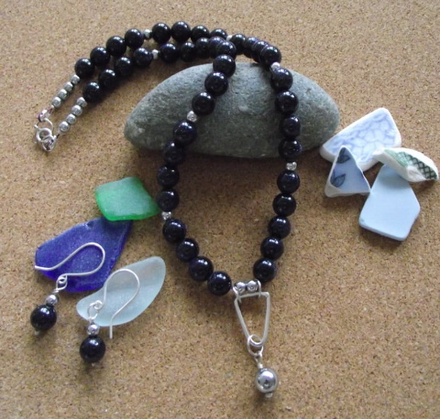 Blue Goldstone Necklace and Earring set