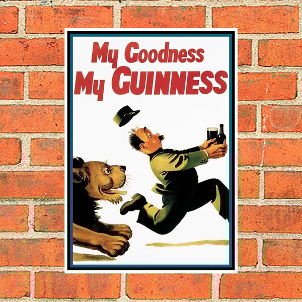 Guinness metal sign. Lion chasing zookeeper suitable for Pub, Bar, Man cave