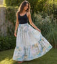 Gipsy skirt upcycled textile 3 tier long elasticated waist green floral skirt - Image 1