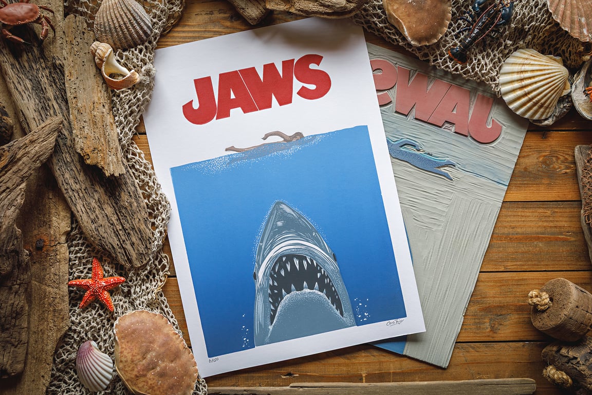 JAWS - original linocut print - A3