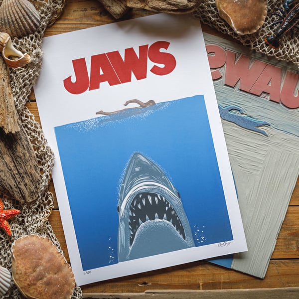 JAWS - original linocut print - A3