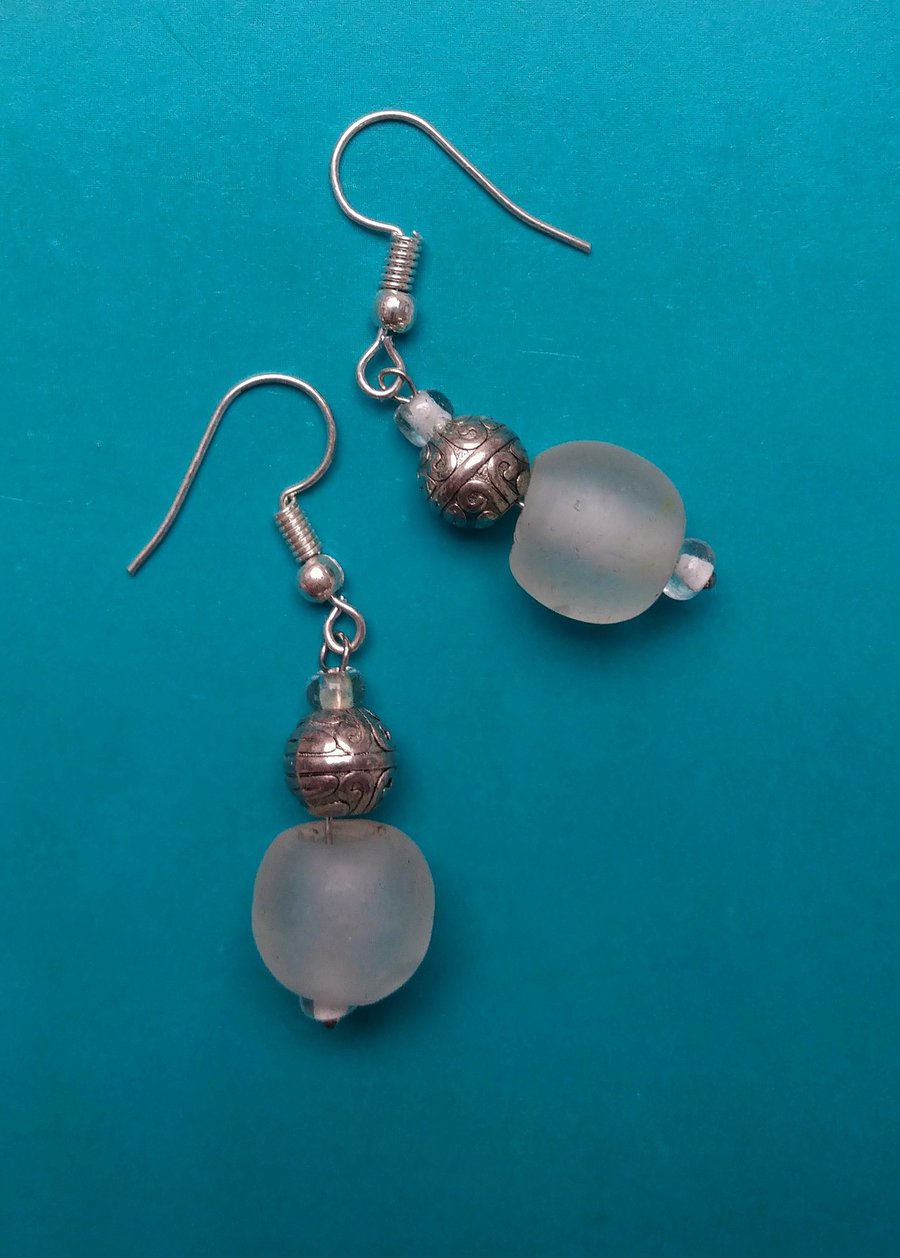 White Frosted Glass Earrings