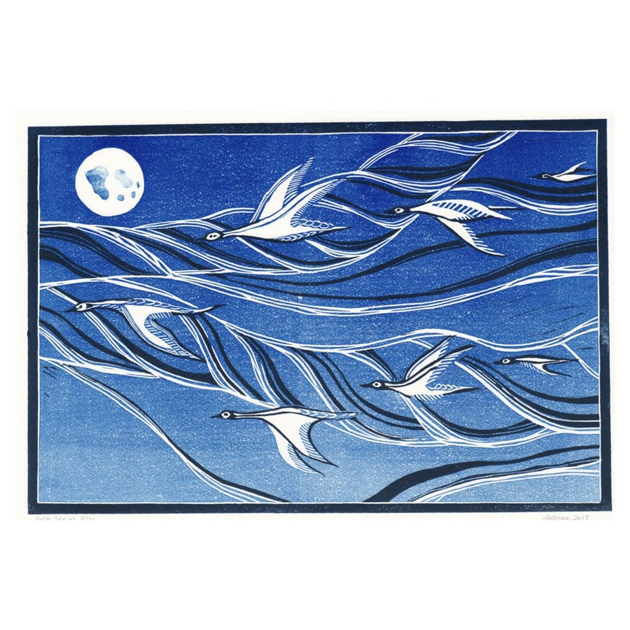Goose Skein LINO PRINT FLYING GEESE
