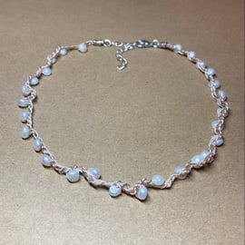 Beautiful Freshwater Pearl Crochet Choker Necklace - Bridal Jewelry - Bridesmaid
