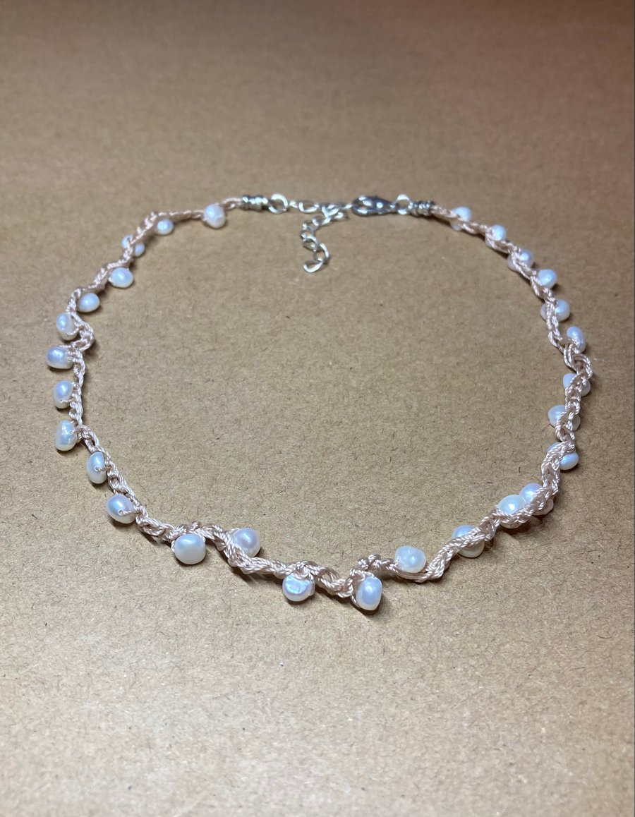 Beautiful Freshwater Pearl Crochet Choker Necklace - Bridal Jewelry - Bridesmaid