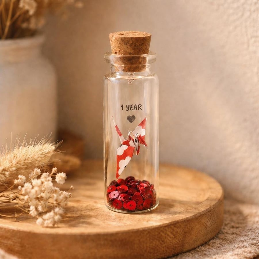 Personalised 1st Paper Anniversary Origami Crane Message Bottle Keepsake