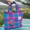 Harris Tweed Handbag with embroidered Kingfisher 