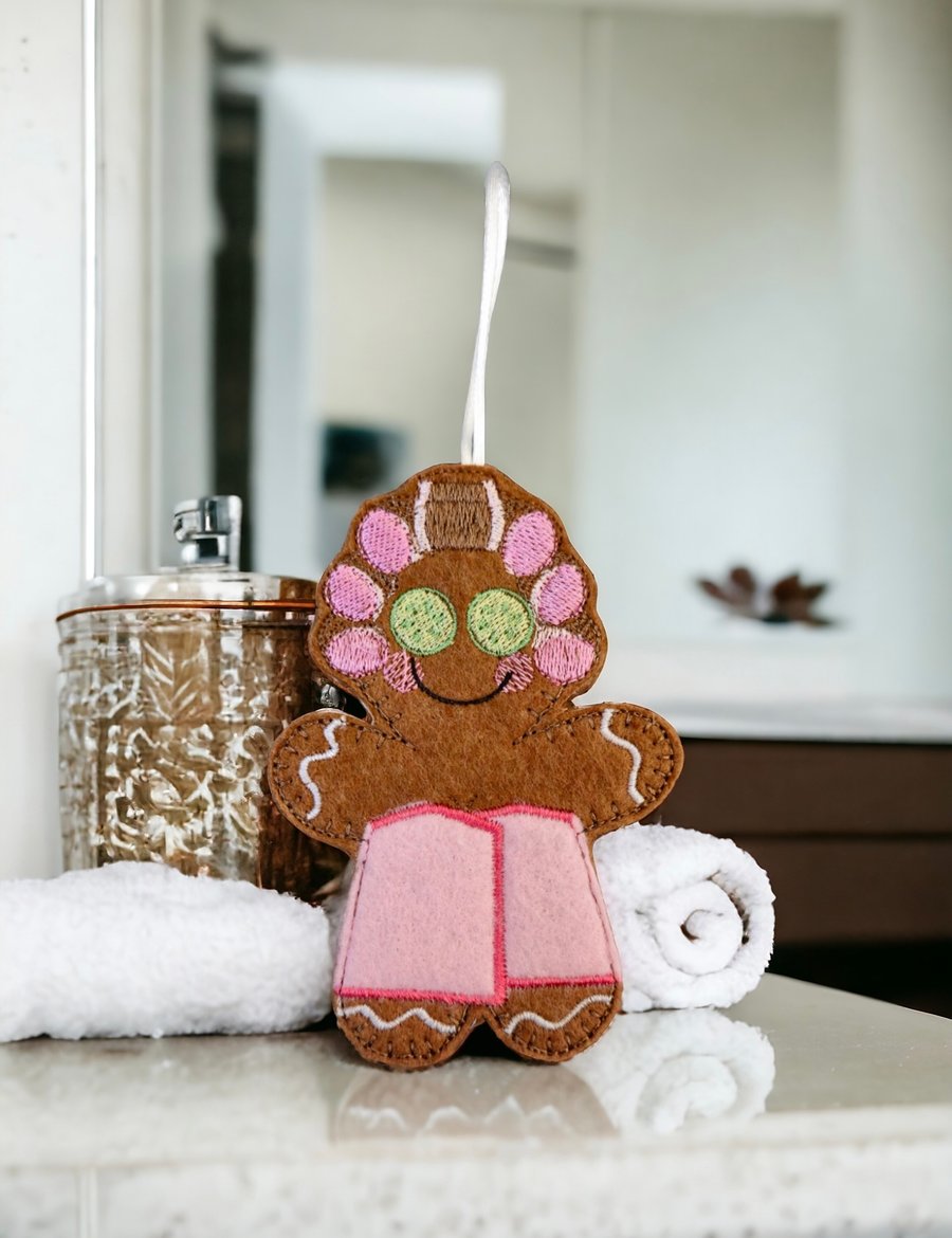 Spa day rollers Gingerbread lady Embroidered Hanging Keepsake