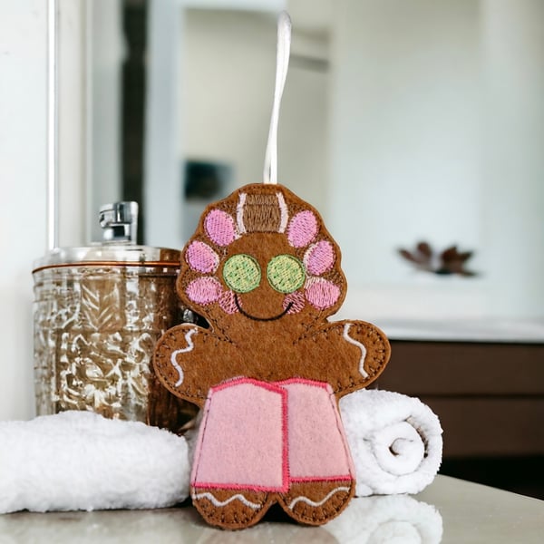 Spa day rollers Gingerbread lady Embroidered Hanging Keepsake