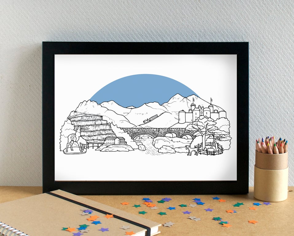 Snowdonia Landmarks Skyline Art Print