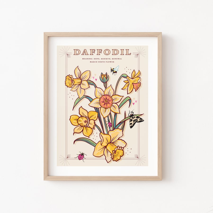 Daffodils, March Birth Flower, Language of Flowers Illustration Print