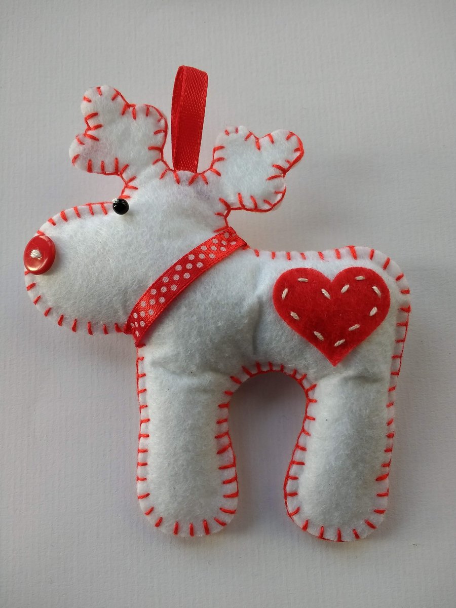 Cute red nose reindeer heart decoration