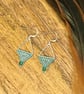 Turquoise and silver beadwork triangle earrings with Czech glass drop - Image 4