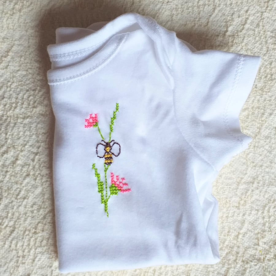 Bee Baby Vest age 0-3 months, hand embroidered