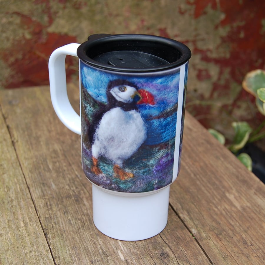 Puffin 14fl oz travel mug -original art work