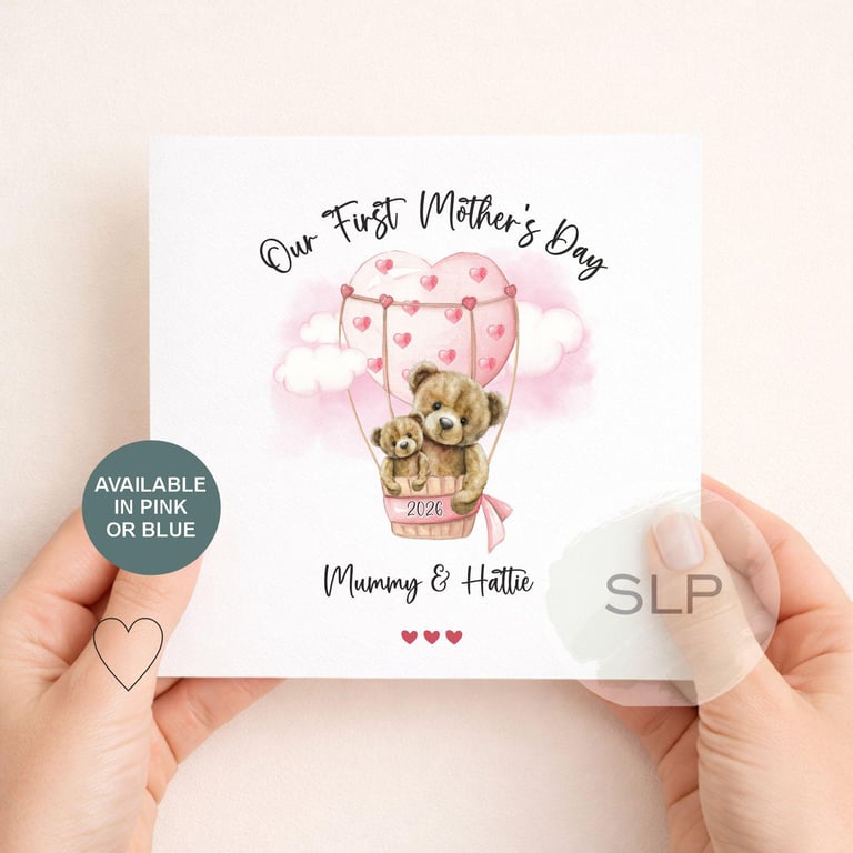 Our First Mother's Day Card Personalised Teddy Hot Air Balloon Keepsake