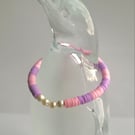 Pastel pink and pastel lilac polymer clay bead bracelet