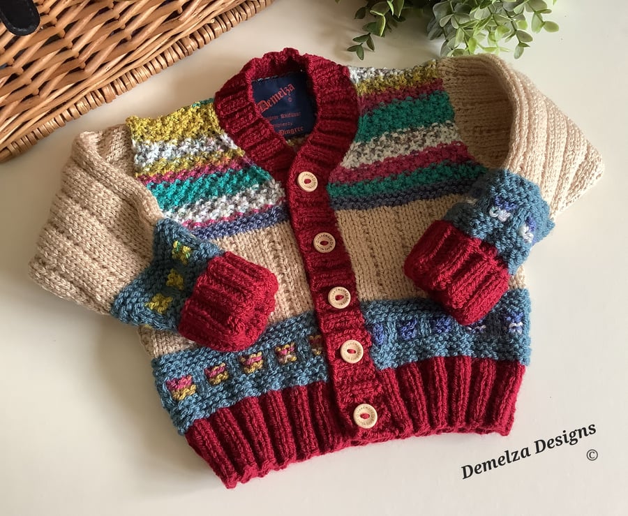 Boy's Hand Knitted Cosy Warm Cardigan  9 -18  months size