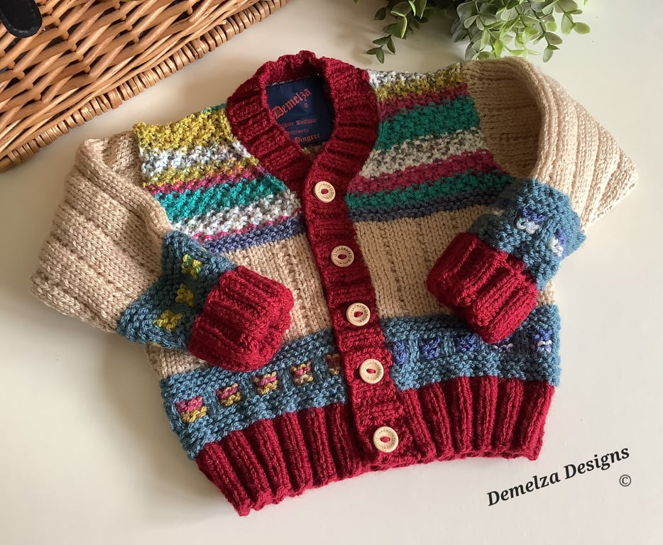 Designer Unisex Hand Knitted Cosy Warm Cardigan  9 -18  months size