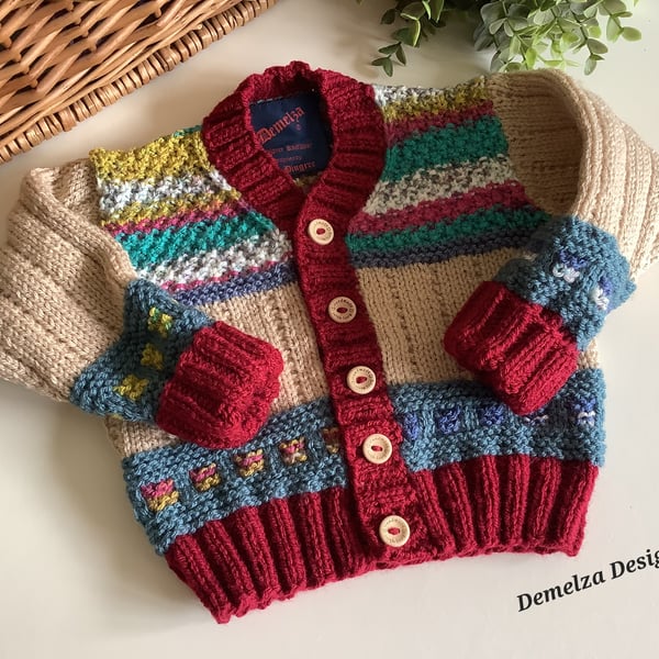 Boy's Hand Knitted Cosy Warm Cardigan  9 -18  months size