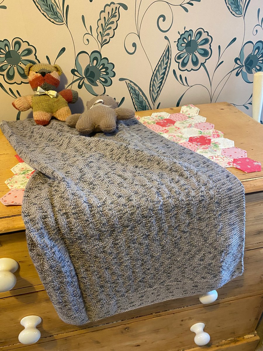 One-Off, Hand Knitted Grey, Gender Neutral Baby Blanket