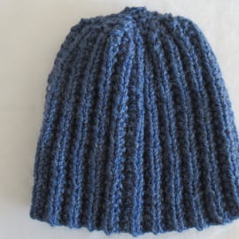 BLUE RIBBED PATTERN BEANIE