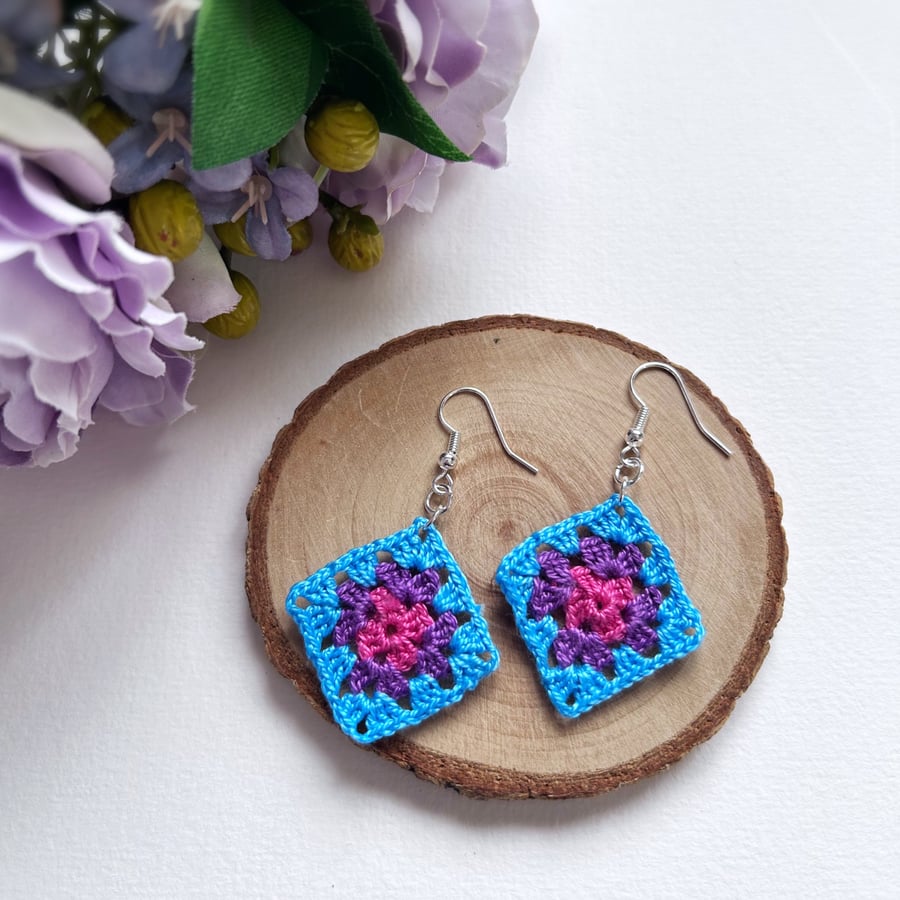 Micro Crochet Granny Square Earrings