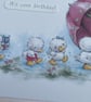 Hugs and kisses bear and ducks on a rainy day Happy Birthday card - Image 4