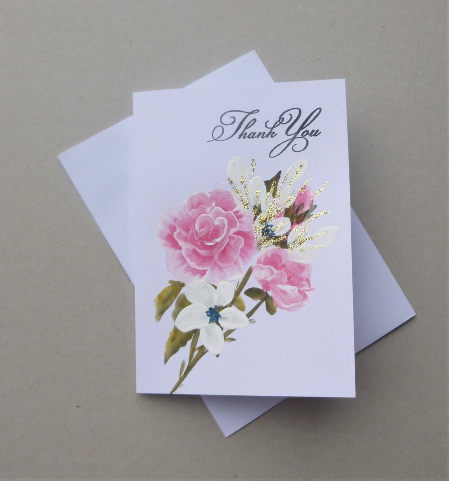 hand painted original art Thank You card ( ref F 501.K1 )