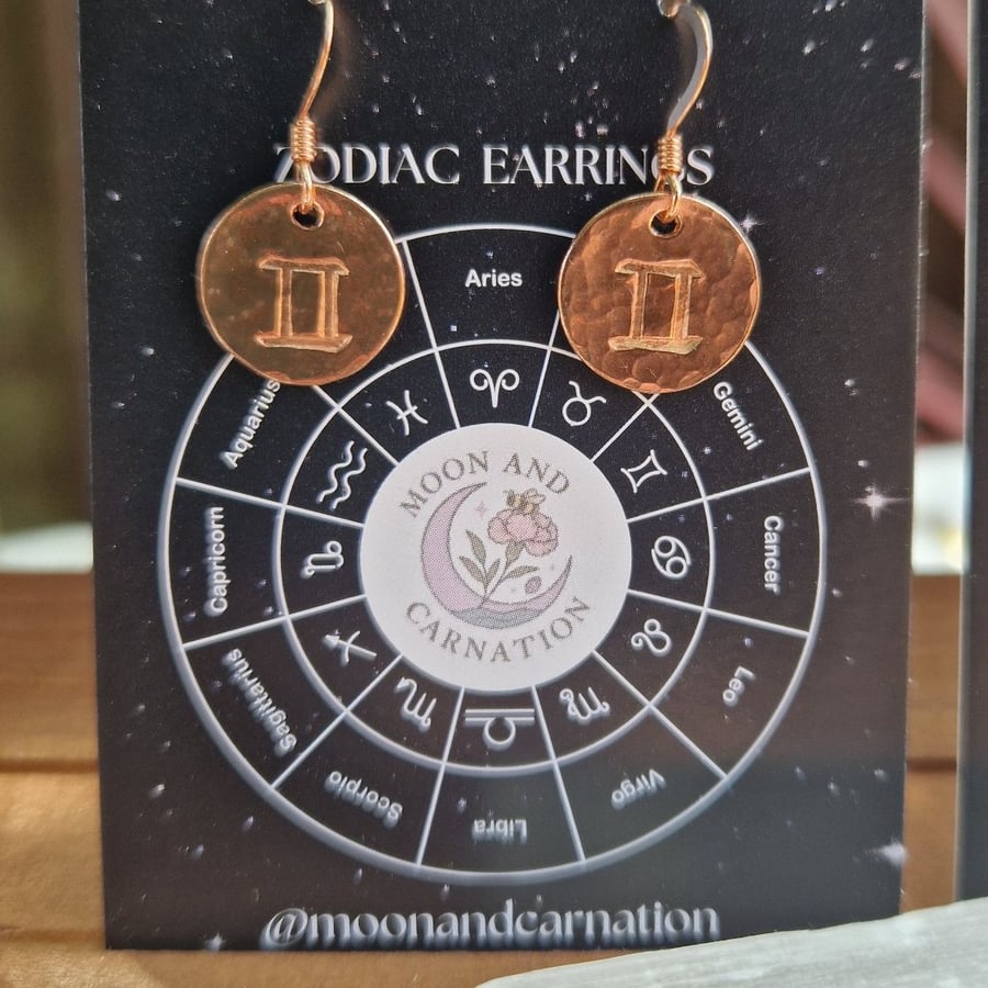 Gemini Copper Zodiac Earrings 
