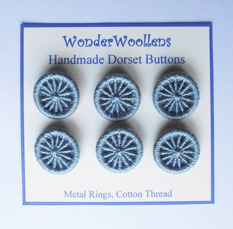 Dorset Buttons or Embellishments, Six x 2cm, Handmade from Grey Cotton thread 