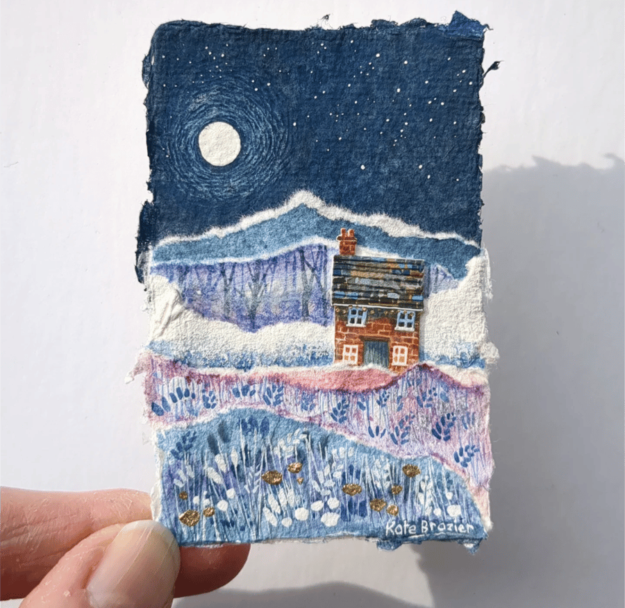 Miniature Wonky Cottage - Original collage. A5 Mounted